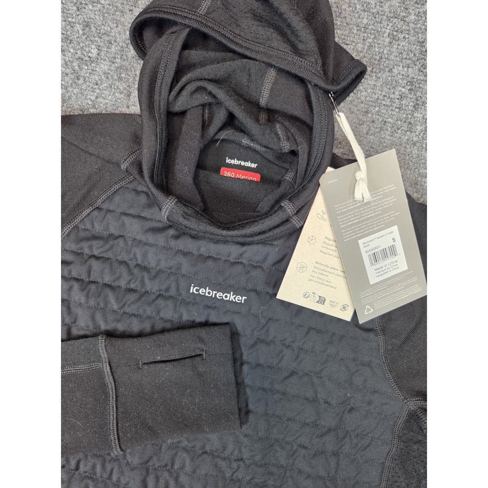 NEW Icebreaker Zoneknit Insulated Hoodie Mens Small Black 260 Merino Wool